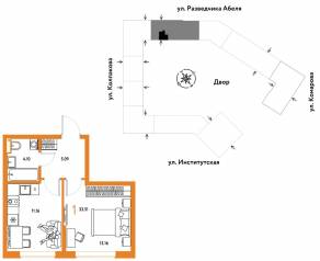 ЖК «Страна.Парковая», планировка 1-комнатной квартиры, 33.51 м²
