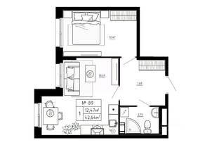 МЖК «Аннино Сити», планировка 1-комнатной квартиры, 42.64 м²