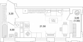 ЖК «Тайм Сквер», планировка студии, 29.80 м²