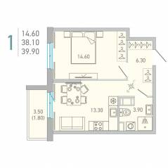 ЖК «Lovo», планировка 1-комнатной квартиры, 39.90 м²