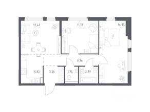 ЖК «Пригород Лесное», планировка 2-комнатной квартиры, 59.87 м²