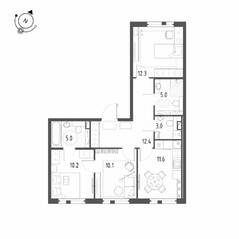 ЖК «Монография», планировка 3-комнатной квартиры, 69.60 м²