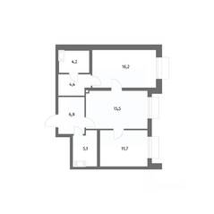 ЖК «Парусная 1», планировка 2-комнатной квартиры, 63.90 м²