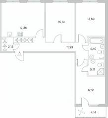 МЖК «Любоград», планировка 3-комнатной квартиры, 84.70 м²
