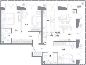 ЖК «Страна.Озерная», планировка 4-комнатной квартиры, 100.83 м²