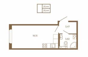 МЖК «Новая история», планировка студии, 25.44 м²