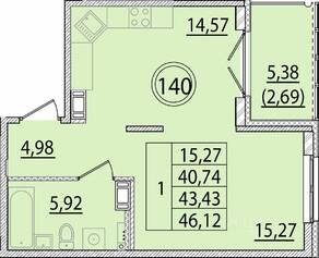 МЖК «Образцовый квартал 15», планировка 1-комнатной квартиры, 40.74 м²