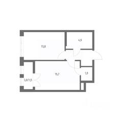 ЖК «NEWПИТЕР», планировка 1-комнатной квартиры, 41.80 м²