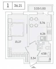 ЖК «Lampo», планировка 1-комнатной квартиры, 35.20 м²