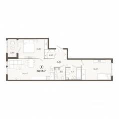 ЖК «Знатный», планировка 2-комнатной квартиры, 72.49 м²
