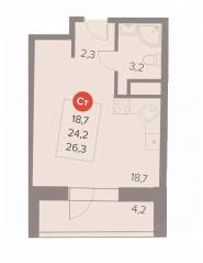 ЖК «Отлично», планировка студии, 26.30 м²