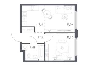 ЖК «Космический Квартал», планировка 1-комнатной квартиры, 37.12 м²