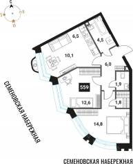 ЖК «Интеллигент», планировка 3-комнатной квартиры, 58.20 м²