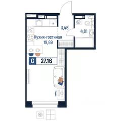 ЖК «Максималист», планировка студии, 27.16 м²