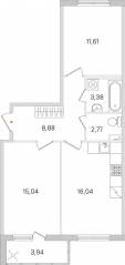 ЖК «Ясно. Янино», планировка 2-комнатной квартиры, 59.69 м²