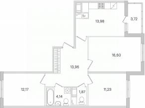 ЖК «Ясно. Янино», планировка 3-комнатной квартиры, 75.81 м²