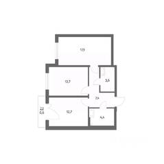 ЖК «Парусная 1», планировка 2-комнатной квартиры, 58.50 м²