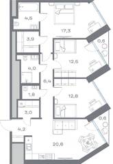 ЖК «Дом Горизонтов», планировка 3-комнатной квартиры, 92.21 м²