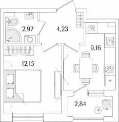 ЖК «Гранат», планировка 1-комнатной квартиры, 29.93 м²