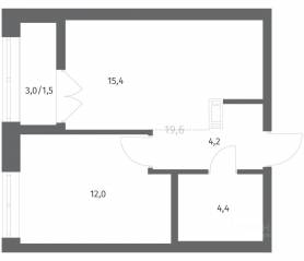 ЖК «NEWПИТЕР», планировка 1-комнатной квартиры, 37.56 м²