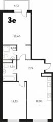 ЖК «Южное Пушкино», планировка 3-комнатной квартиры, 72.08 м²