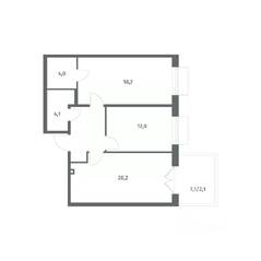ЖК «Парусная 1», планировка 2-комнатной квартиры, 67.80 м²