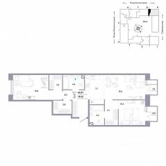 ЖК «Страна.Озерная», планировка 3-комнатной квартиры, 80.87 м²