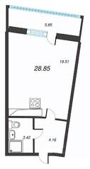 ЖК «Левитан», планировка студии, 28.85 м²