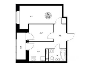 ЖК «Солнечная долина» (Щелково), планировка 2-комнатной квартиры, 37.90 м²