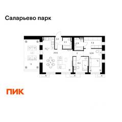 ЖК «Саларьево парк», планировка 2-комнатной квартиры, 75.50 м²