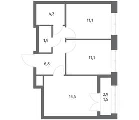 ЖК «NEWПИТЕР», планировка 2-комнатной квартиры, 52.08 м²