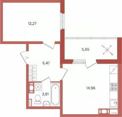 ЖК «Патио», планировка 1-комнатной квартиры, 40.34 м²