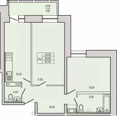 ЖК «Экос», планировка 2-комнатной квартиры, 62.55 м²