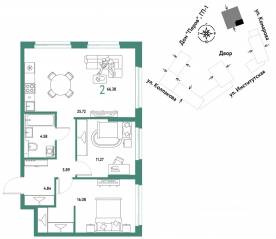 ЖК «Страна.Парковая», планировка 2-комнатной квартиры, 66.38 м²