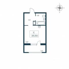 ЖК «Расцветай в Янино», планировка студии, 25.30 м²