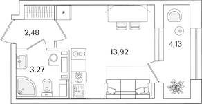ЖК «Аурум», планировка студии, 21.74 м²