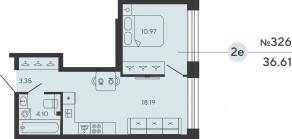 ЖК «Bashni Element», планировка 1-комнатной квартиры, 36.61 м²