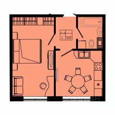 ЖК «Pixel», планировка 1-комнатной квартиры, 38.80 м²