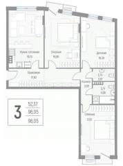 МЖК «Эльйон», планировка 3-комнатной квартиры, 95.90 м²