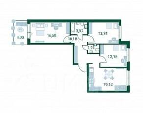 МЖК «Счастье 2.0», планировка 3-комнатной квартиры, 80.30 м²