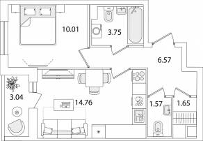 ЖК «Кинопарк», планировка 1-комнатной квартиры, 39.83 м²