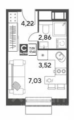 ЖК Арт-квартал «Публицист», планировка студии, 17.63 м²