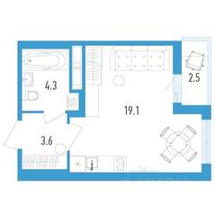 ЖК «Aerocity 4», планировка студии, 28.30 м²