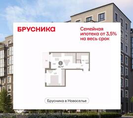 ЖК «Брусника в Новоселье», планировка 1-комнатной квартиры, 39.67 м²