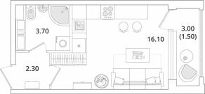 ЖК «Тайм Сквер», планировка студии, 23.50 м²