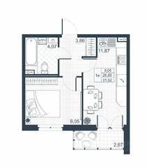 ЖК «Ново-Антропшино», планировка 1-комнатной квартиры, 30.19 м²