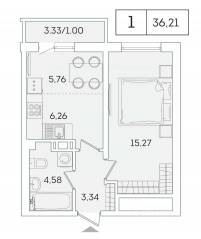 ЖК «Lampo», планировка 1-комнатной квартиры, 35.30 м²