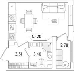 ЖК «Гранат», планировка студии, 23.50 м²
