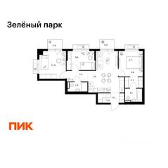ЖК «Зеленый парк», планировка 3-комнатной квартиры, 67.30 м²