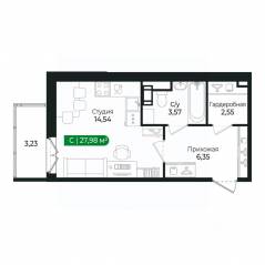 ЖК «Sertolovo Park», планировка студии, 27.98 м²